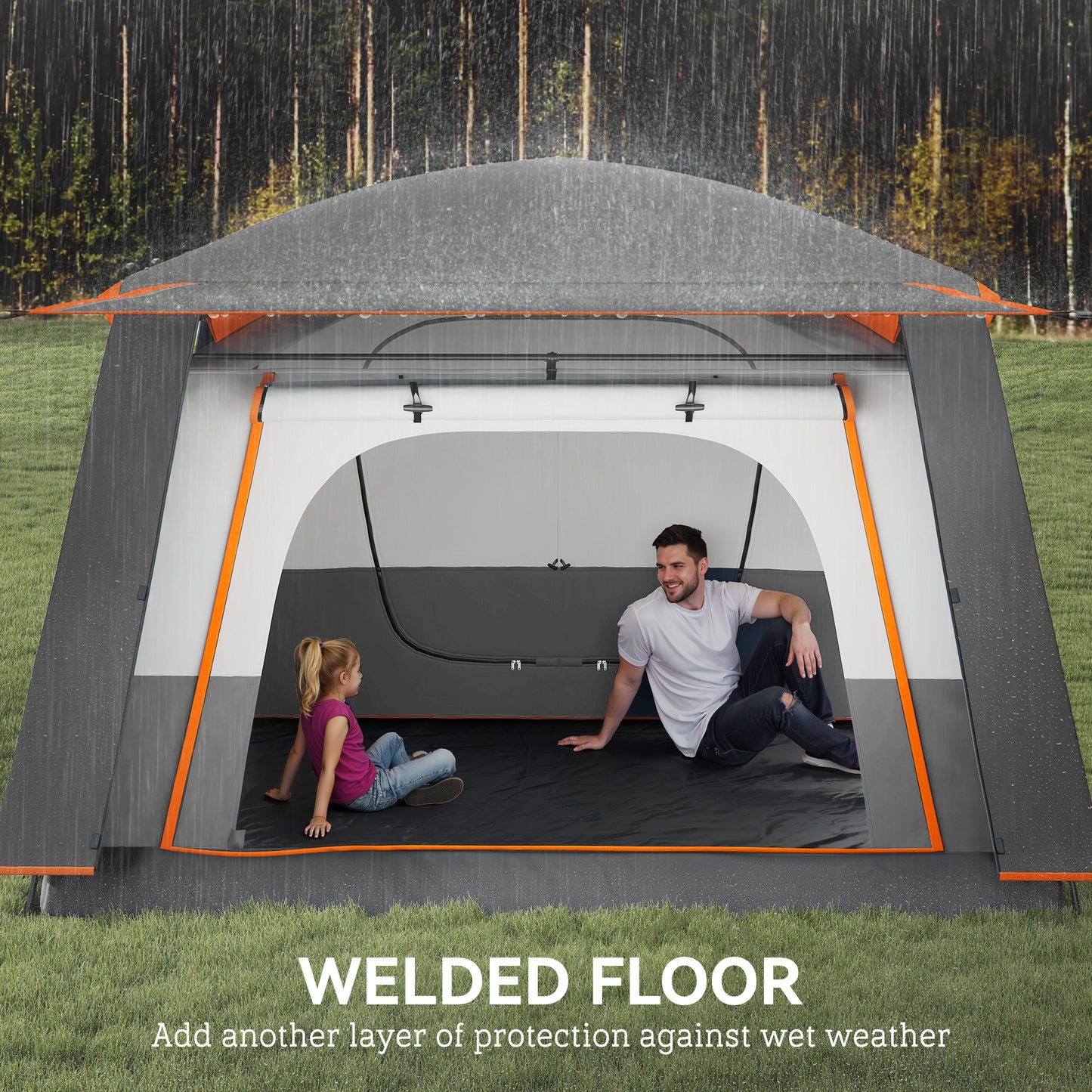 Outsunny Camping Tent, 4-6 Man, Double Layer Tunnel with Porch, Living Area, 2 Bedrooms, Waterproof, UPF 30+, Portable with Bag, Grey