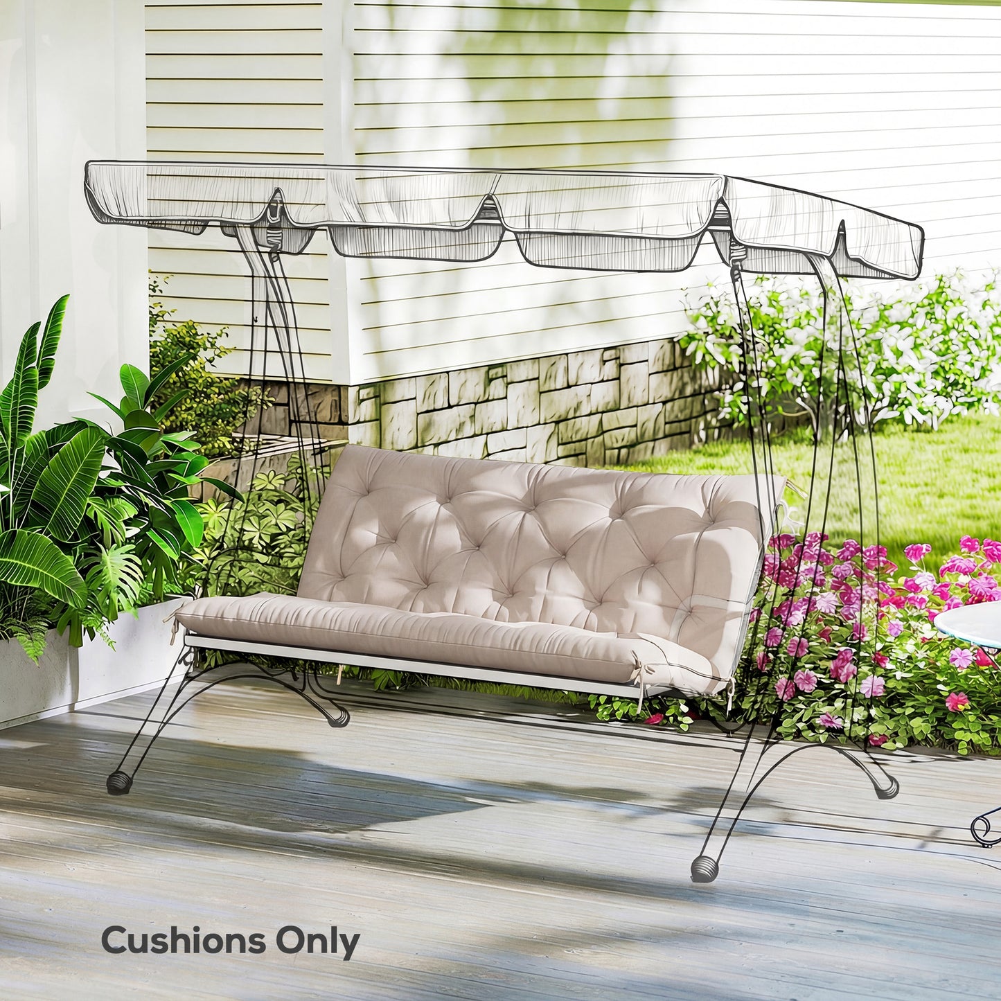 Outsunny Garden Bench Cushion, 2 Seater Swing Chair Cushion, Seat Pad with Ties for Indoor and Outdoor Use, 110 x 120 cm