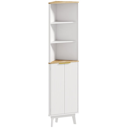 HOMCOM Tall Bathroom Storage Cabinet, Slim Unit with Doors & Adjustable Shelves, Freestanding Curved Design, White