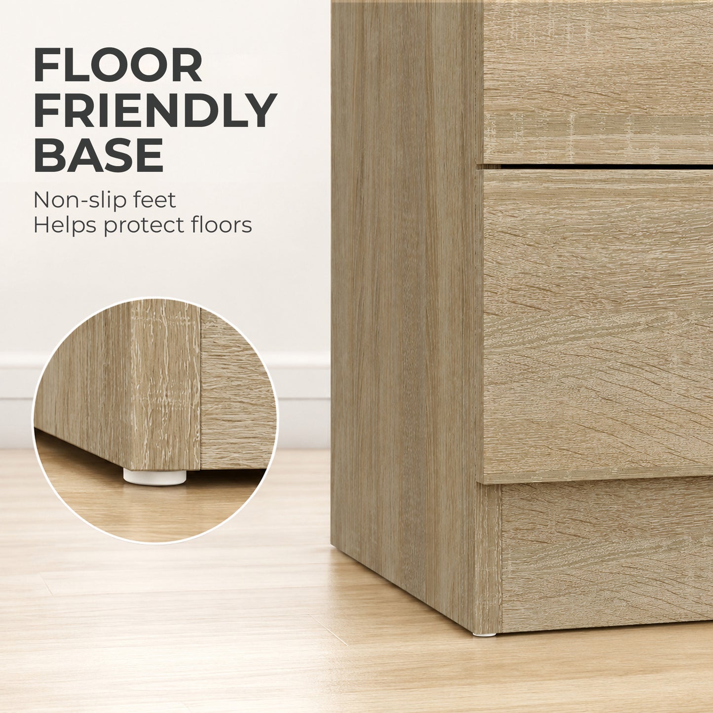 HOMCOM Three-Drawer Simple Bedside Table - Oak