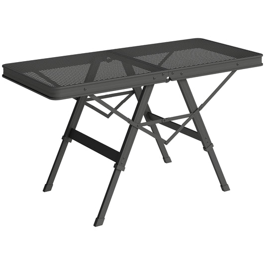 Outsunny Folding Camping Table, 3ft, Adjustable Heights, Metal Mesh Desktop, Aluminum Legs, Portable BBQ Picnic Table, Black