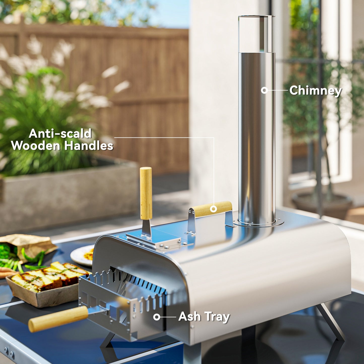 Outsunny Portable Wood Pellet Pizza Oven with Stone & Peel, Foldable Legs, Chimney, 12" Wood Fired Pizza Maker, Stainless Steel for Outdoor Cooking