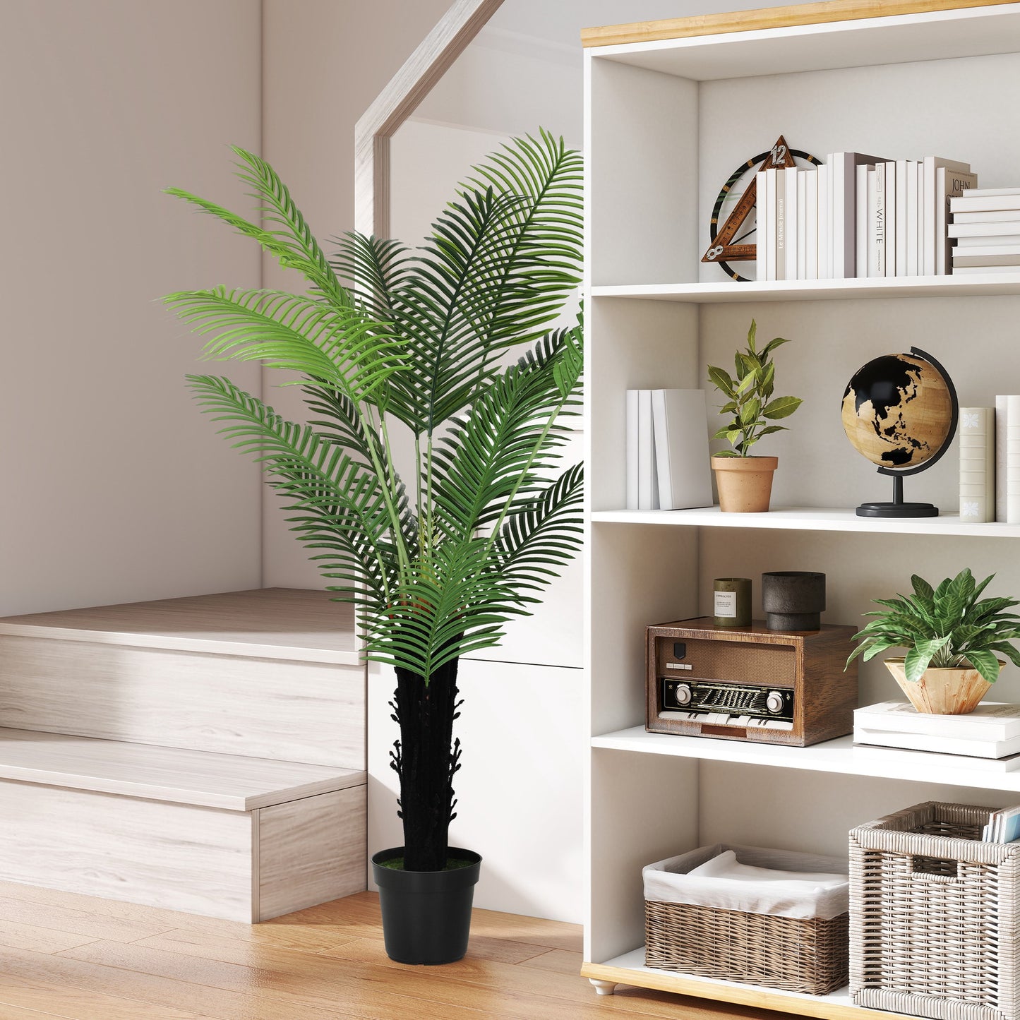 HOMCOM Artificial Areca Palm Tree, 175cm with 16 PE Leaves, Decorative Fake Plant in Plastic Pot with Flocked Soil for Home Office Decor, Green