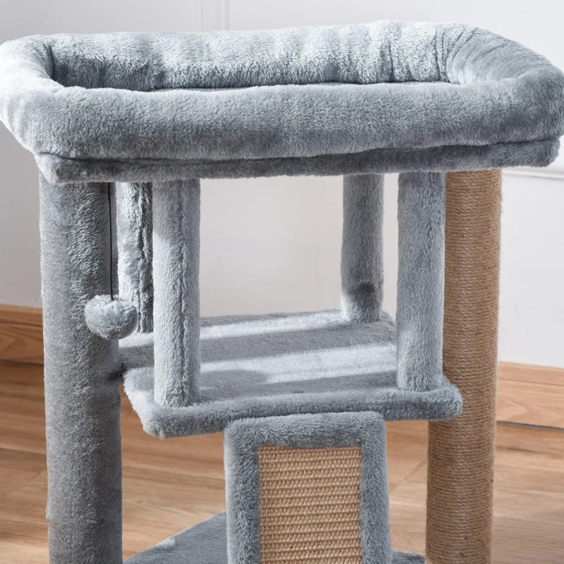 PawHut Cat Tree Tower for Indoor Cats Climbing Activity Center Kitten Furniture Grey