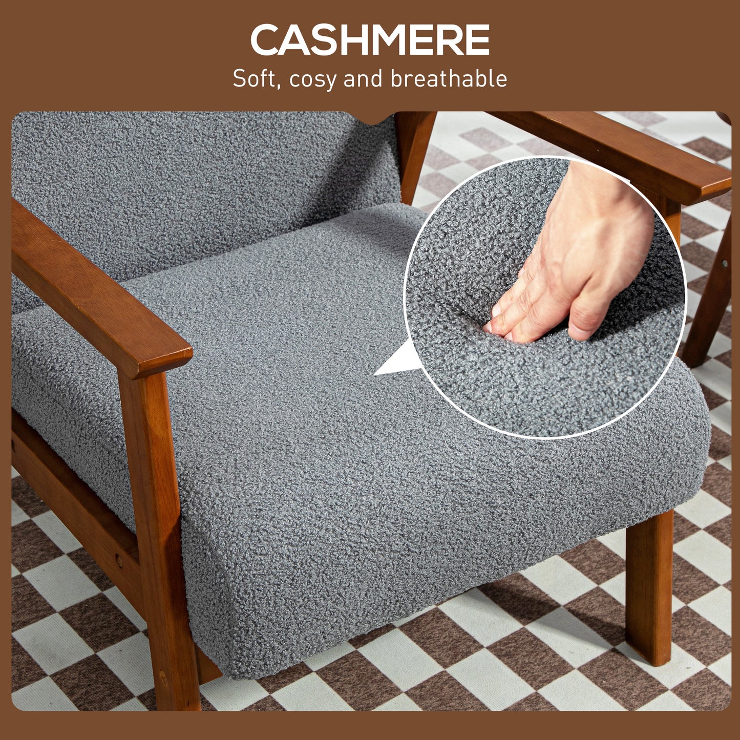 HOMCOM Armchair with Wide Seat Boucle Accent Chair Grey