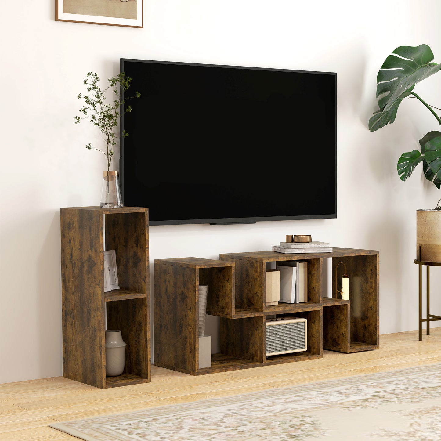 HOMCOM TV Stand for TVs up to 75 Inches, TV Unit with Storage Shelves, Rustic Brown