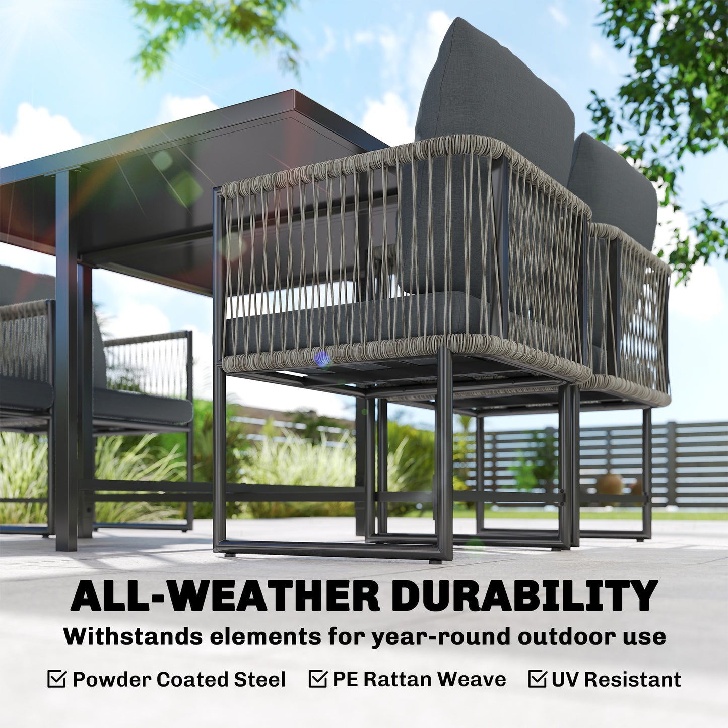 Outsunny 4-Seater Garden Dining Set, Rattan Outdoor Furniture with Space-Saving Chairs and Thick Cushions for Patio Balcony Black