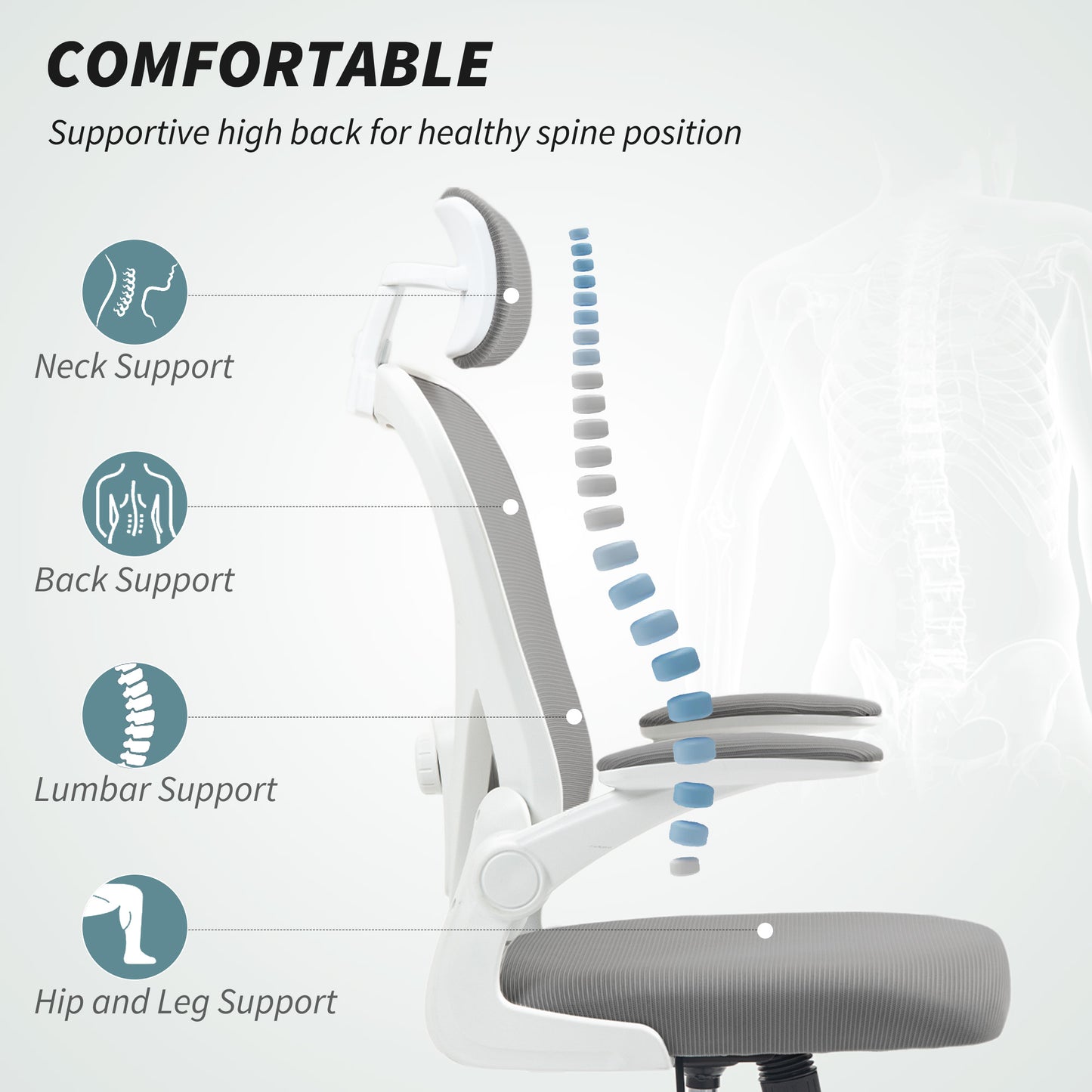 HOMCOM Executive Office Chair, High Back, Adjustable Lumbar Support, Grey