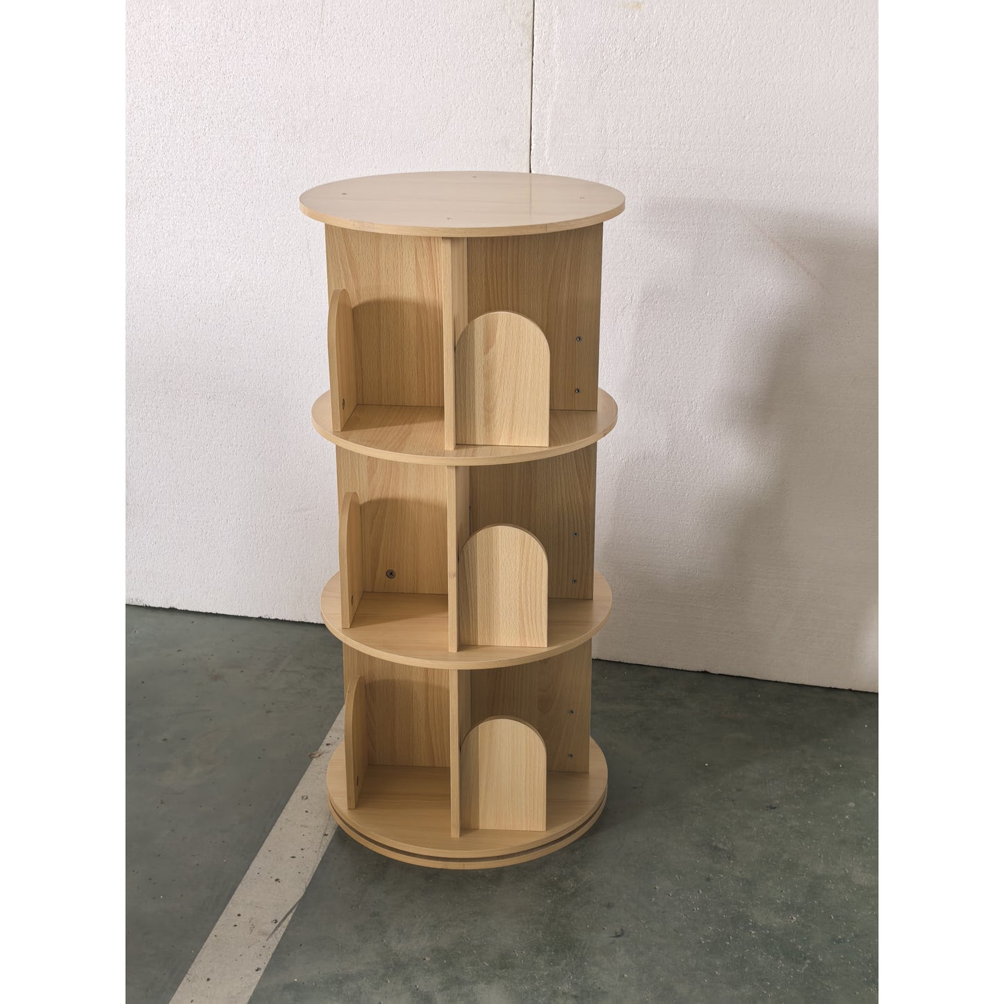 AIYAPLAY 3-Tier Rotating Bookcase, Round Kids Bookshelf Floor Standing 360° Rotating for Bedroom, Kids Room and Playroom, Natural