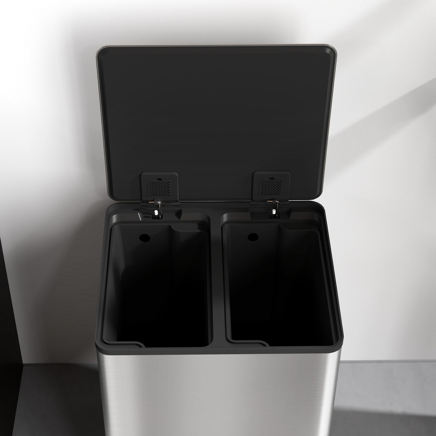 HOMCOM 40L Dual Compartment Stainless Steel Bin, with Deodoriser Holders - Silver Tone