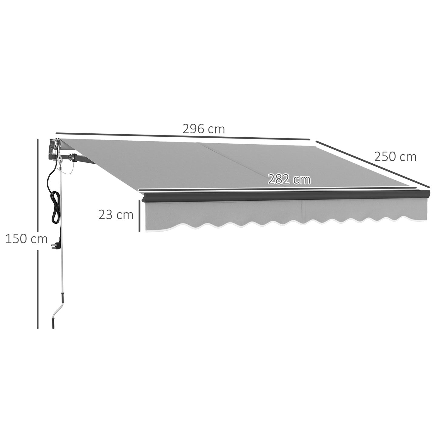 Outsunny Electric Retractable Awning, 3x2.5m with Remote, Aluminium Frame, UV30+ Sun Shade for Patio/Garden/Door, Light Grey