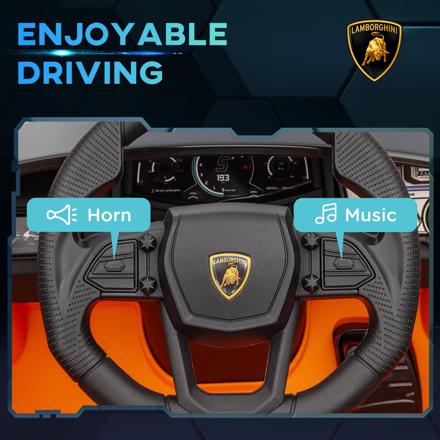 AIYAPLAY Lamborghini Revuelto Licensed 12V Ride on Car w/ Butterfly Doors Training Wheels, Suspension, Remote Control Orange