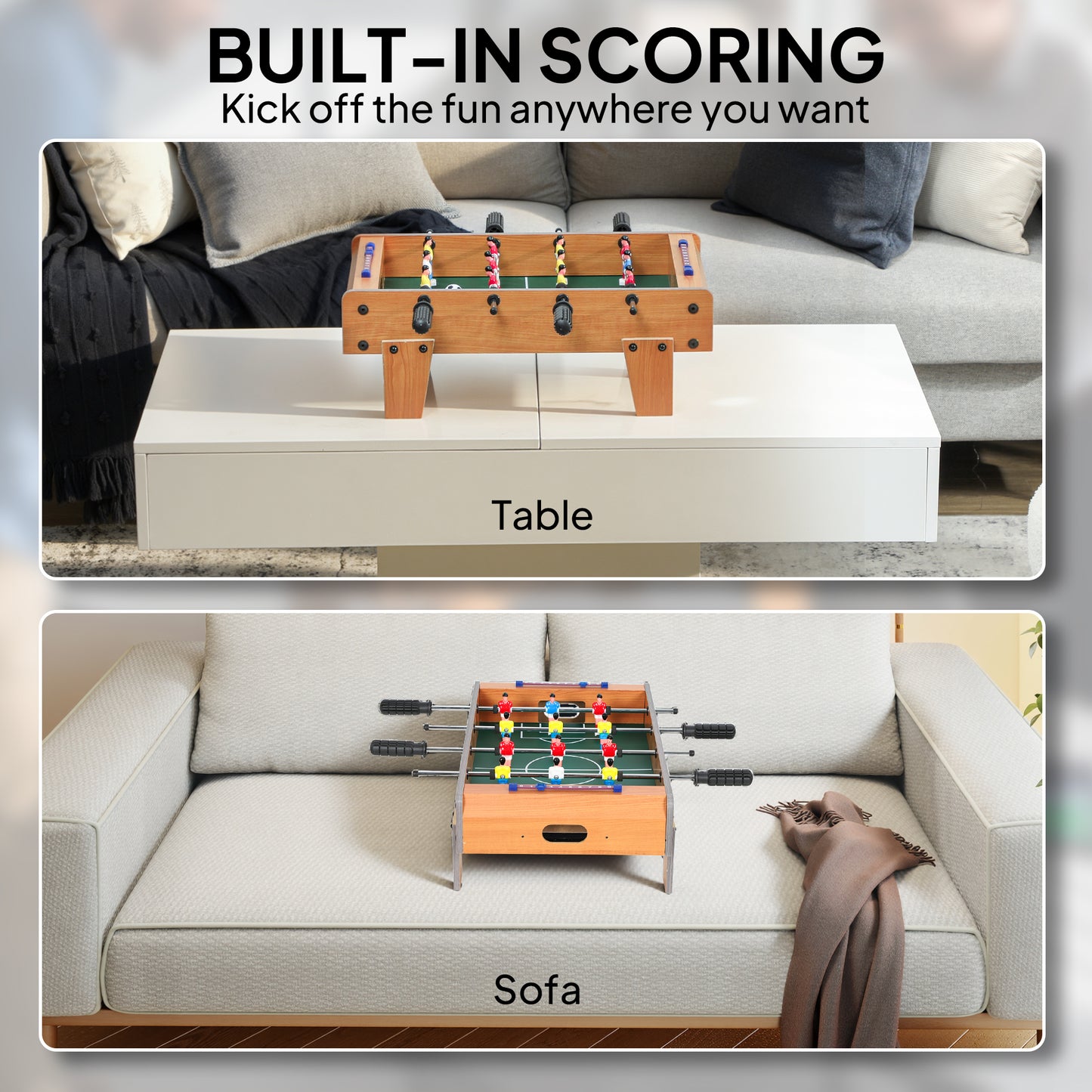 SPORTNOW Table-top Football Table, 20" Compact Foosball for Kids & Adults, Stainless Steel Rods, All-Inclusive Set, Nature Wood Finish