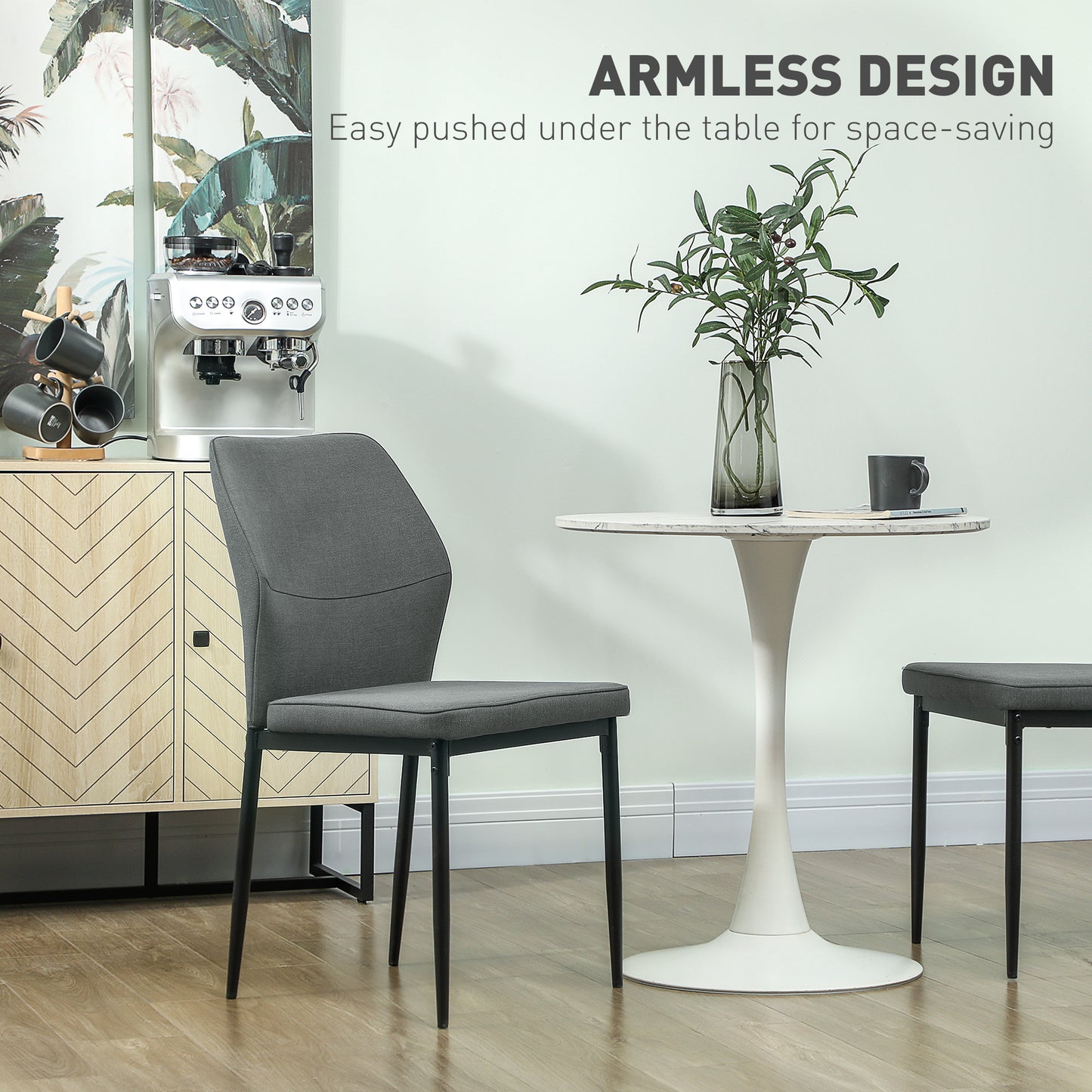 HOMCOM Velvet Dining Chairs Set of 2, Upholstered with Metal Legs, Curved Back, Padded Seat, Armless for Dining, Bedroom, Living Room, Grey