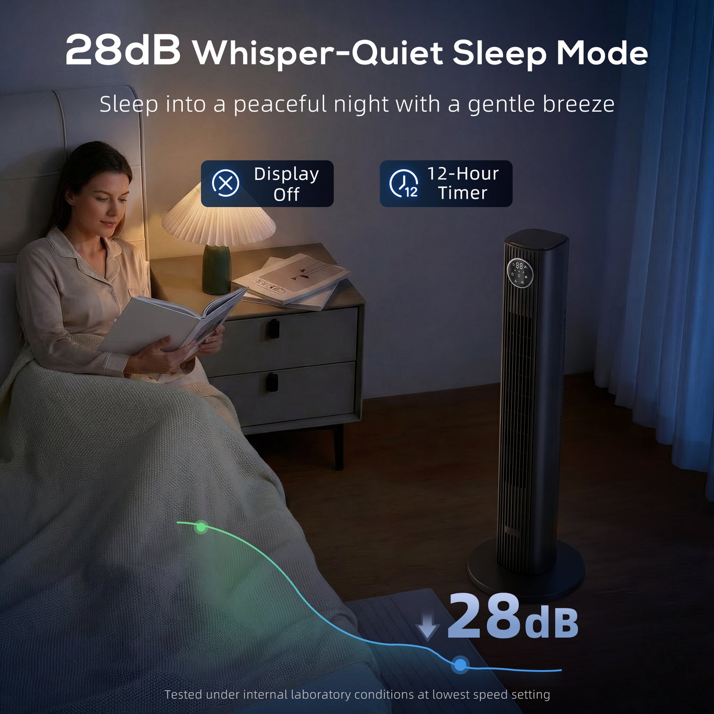HOMCOM 28dB Tower Fan for Bedroom, 26 ft/s Velocity Standing Cooling Fan with 80° Oscillating, 12 Speeds, LED Display, 4 Modes, 12H Timer, Remote Control, 36 inch, Black