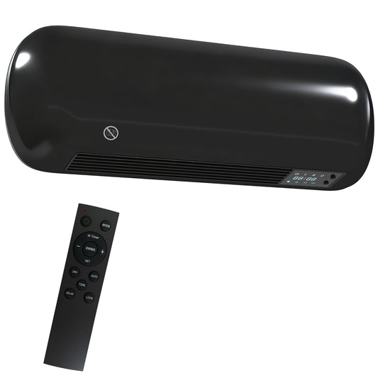 HOMCOM 2000W Ceramic Electric Heater with Fan, Adjustable Thermostat, Wall Mounted - Black