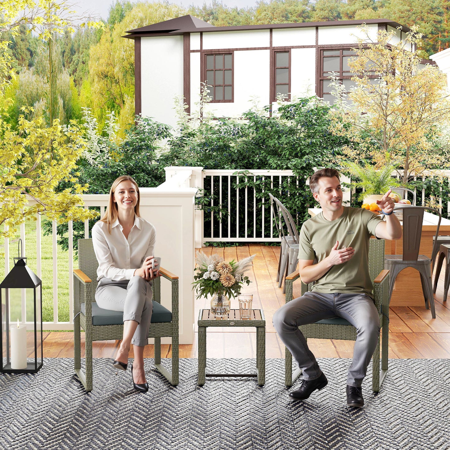 Outsunny Three-Piece Rattan Chair Set - Grey