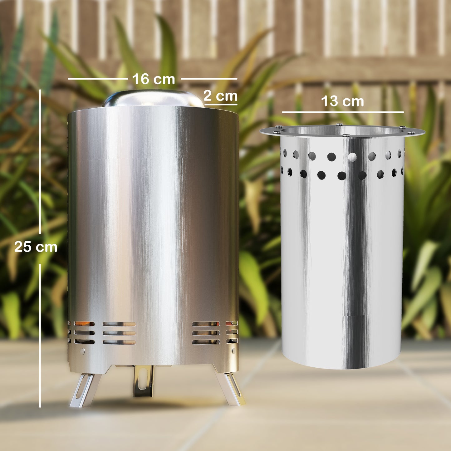 Outsunny Smokeless Fire Pit, 16x16cm Stainless Steel Portable Wood/Pellet Tabletop Firepit with Poker for Garden Camping, Silver Tone