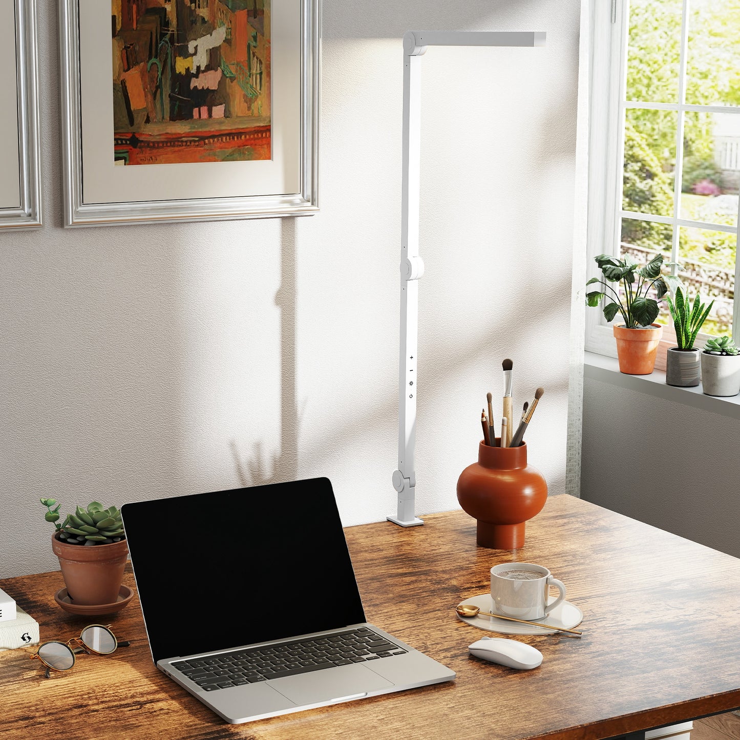 HOMCOM LED Desk Lamp, Dimmable with Swing Arm & Clamp, Adjustable Eye-Caring Light, 2 Colors & 5 Brightness Levels for Office, Study, Task, White