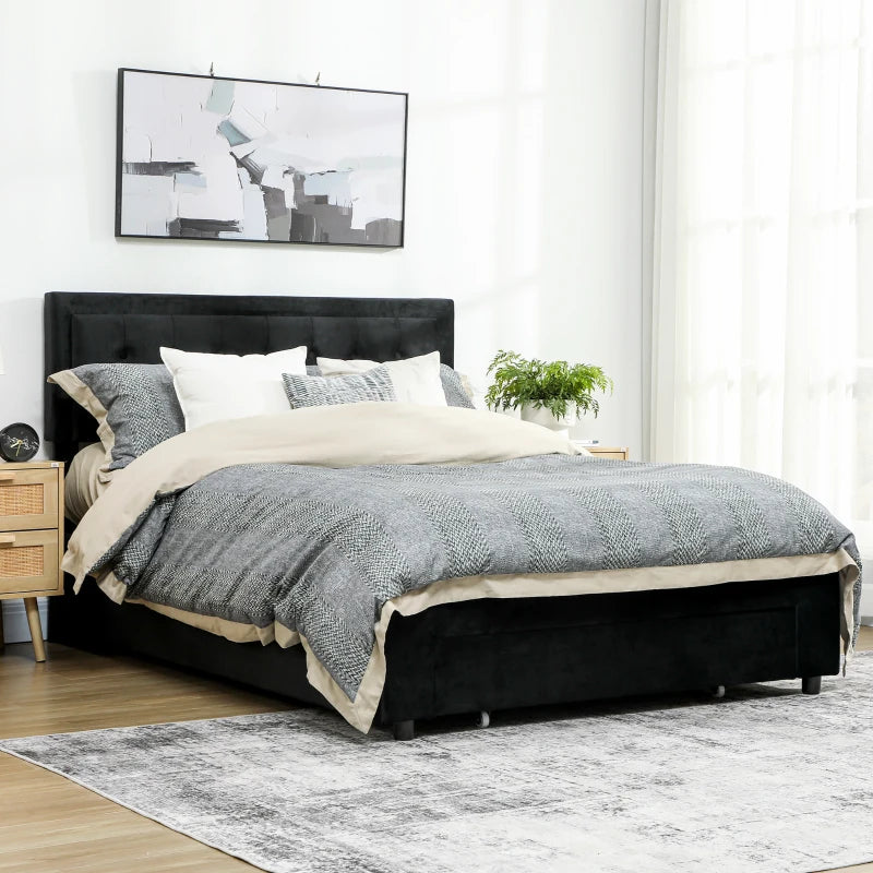 HOMCOM PU Leather King Size Ottoman Bed Frame, with Front Drawer - Black