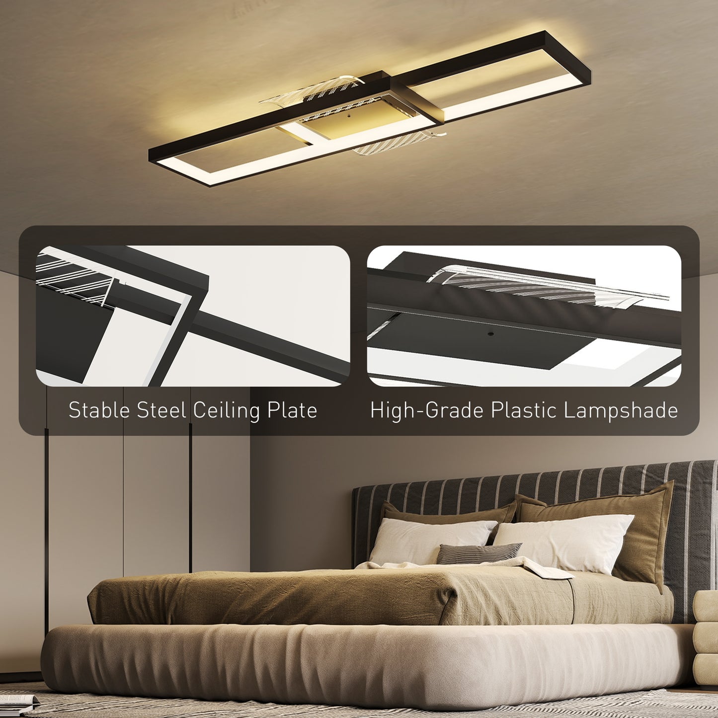 HOMCOM LED Ceiling Light Dimmable Remote Black