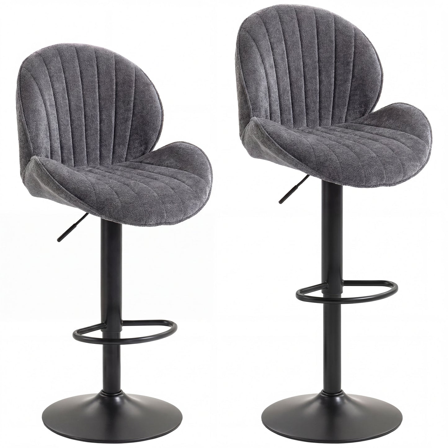 HOMCOM Bar Stools Set of 2, Swivel Barstools with Back, Adjustable Height and Footrest for Kitchen Island, Dining Room, Grey