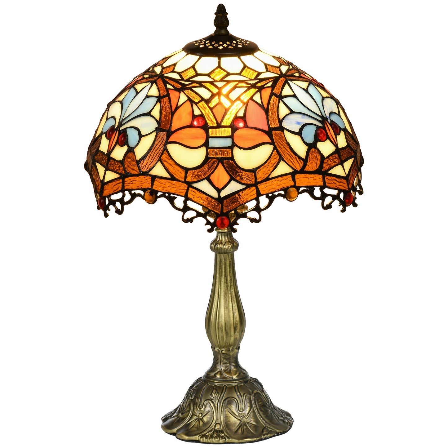 HOMCOM Stained Glass Table Lamp, Artisan Collectible, Multi-Coloured, Ф31x48cm, Zinc Alloy