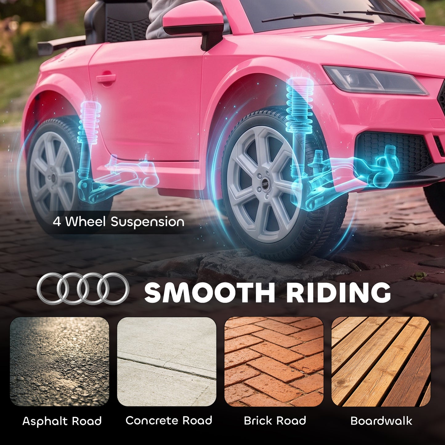 AIYAPLAY 12V Audi TT RS Licensed Electric Car, Electric Ride On Toy with Remote Control, Dual Motors, 4-Wheel Suspension, Pink