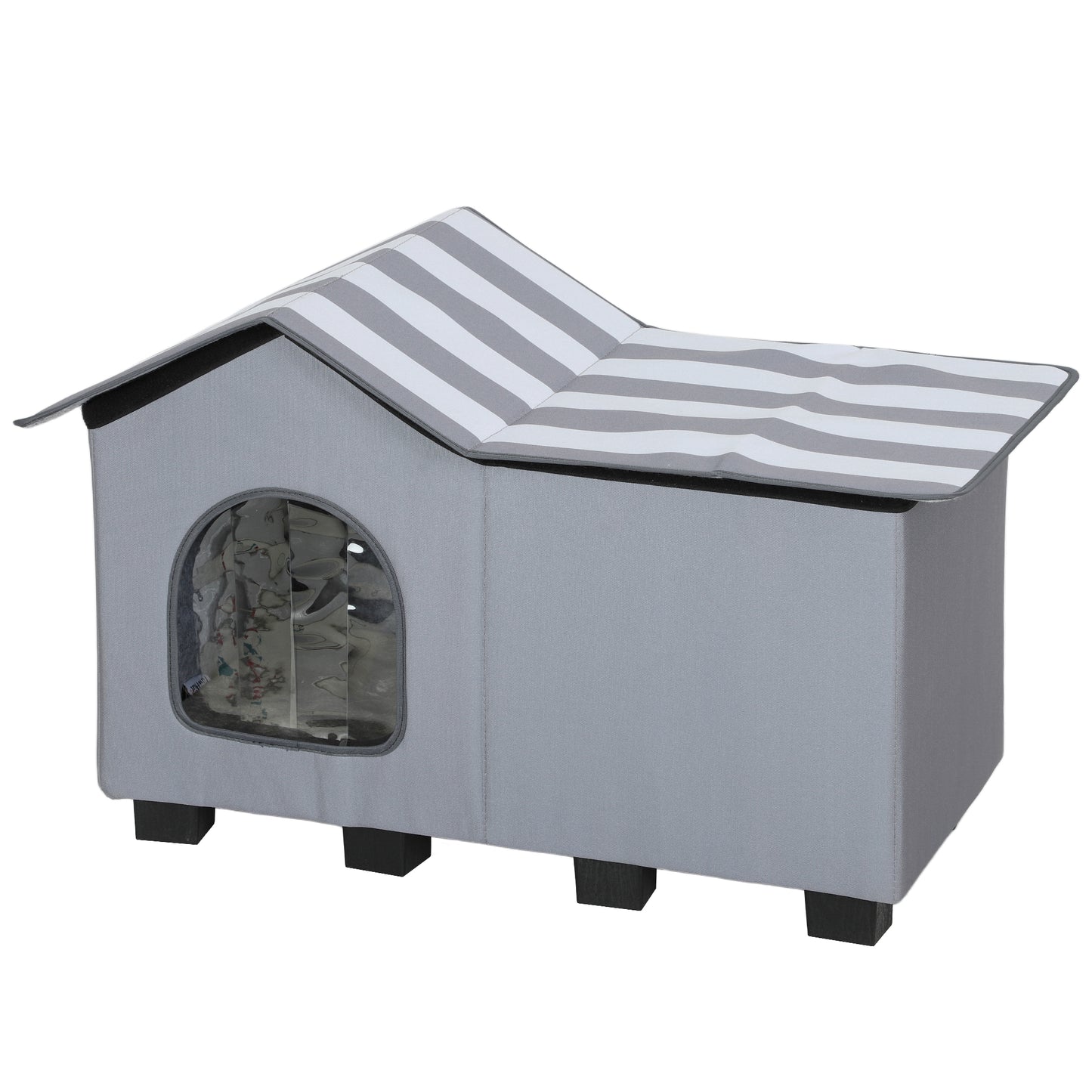 PawHut Outdoor Cat House, Weatherproof Feral Cat Cave with Elevated Base and Cushion for Winter, Grey