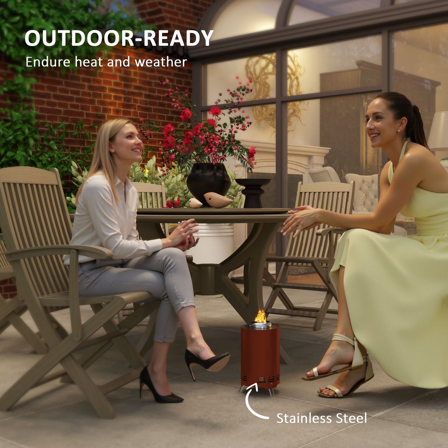 Outsunny Smokeless Fire Pit, 16x16cm Stainless Steel Portable Wood Burning Firepit with Poker for Garden Camping, Red