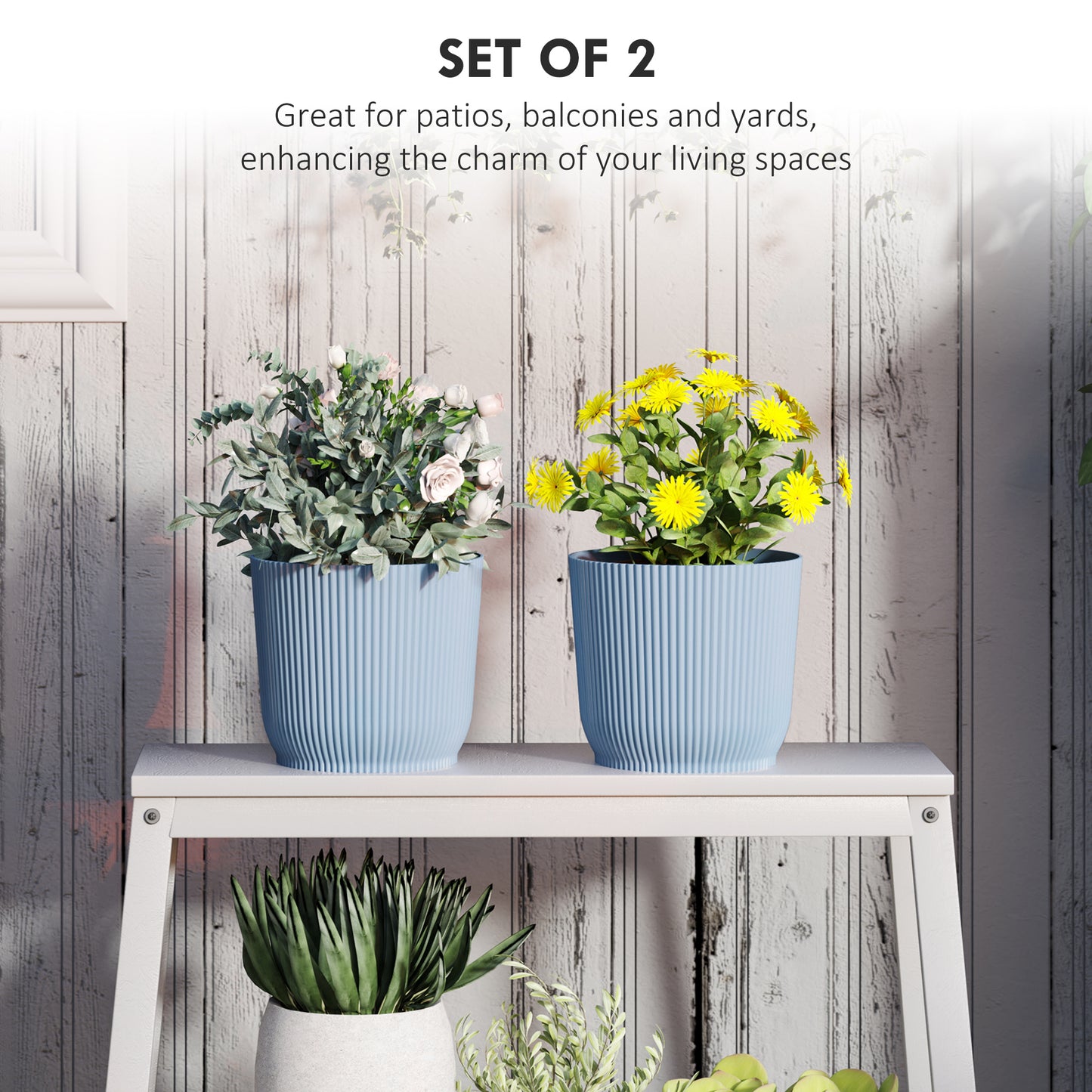Outsunny Set of Two Ø22cm Planters - Blue
