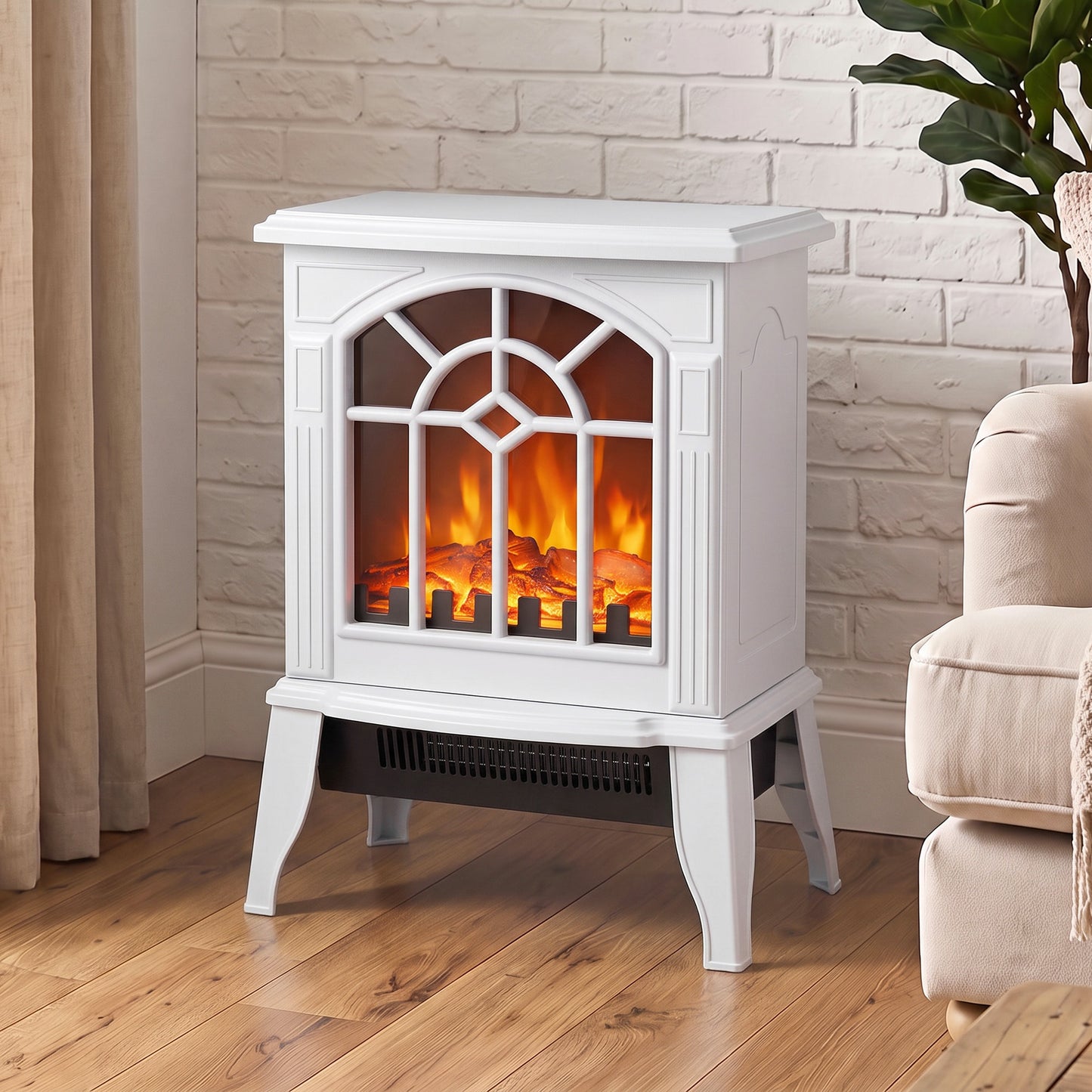 HOMCOM Freestanding Electric Fireplace, Electric Log Burner w/ LED Flame Effect, Overheating Safety System, 1000W/2000W, White