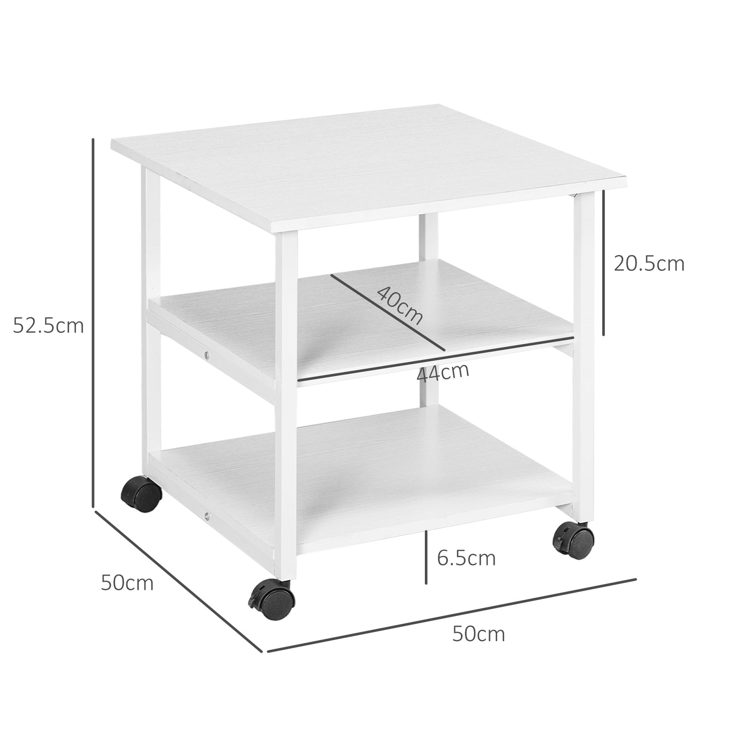 HOMCOM 3-Tier Mobile Printer Stand on Wheels - White