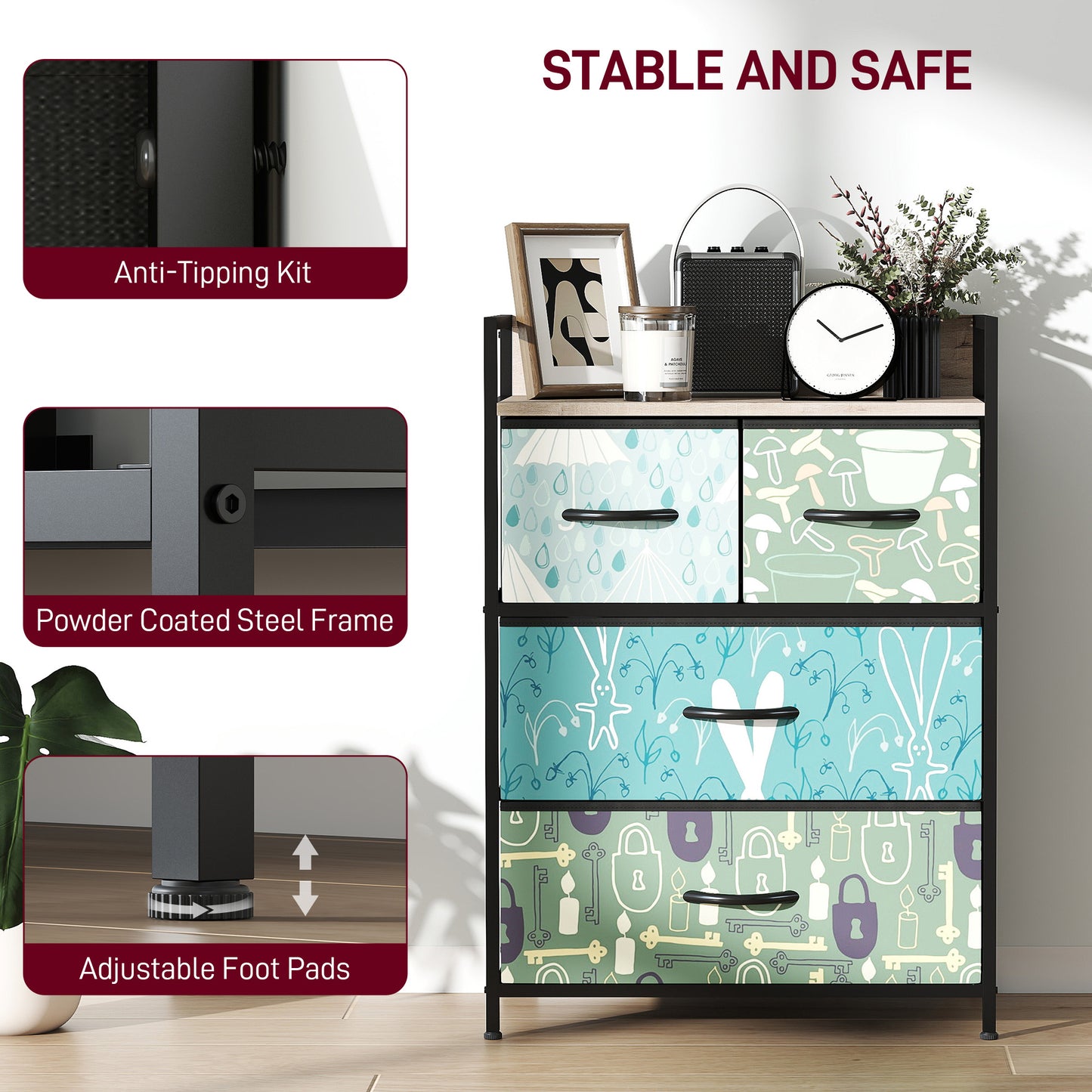 HOMCOM 4-Drawer Chest of Drawers - Blue