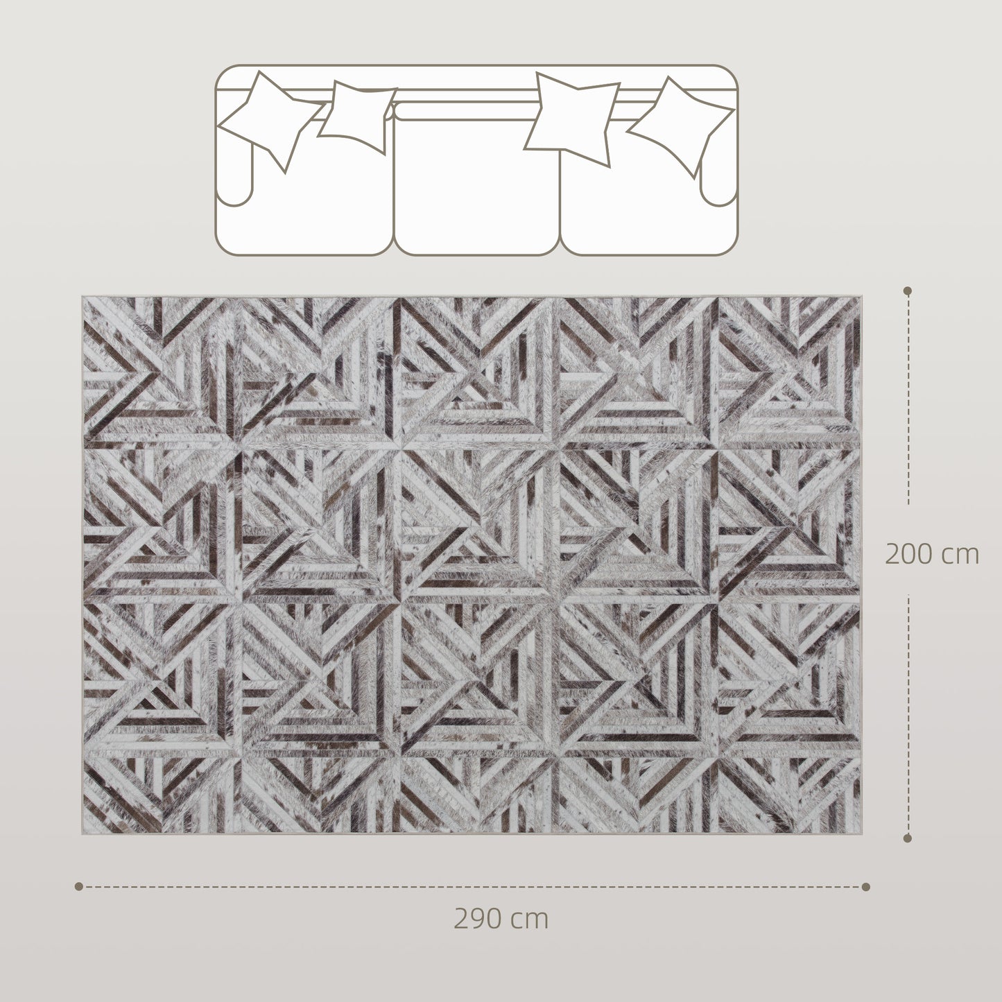 HOMCOM Modern Chenille Area Rug, Triangle Pattern, Non-Slip, Washable, 290 x 200 cm for Living Room/Bedroom/Office, Brown