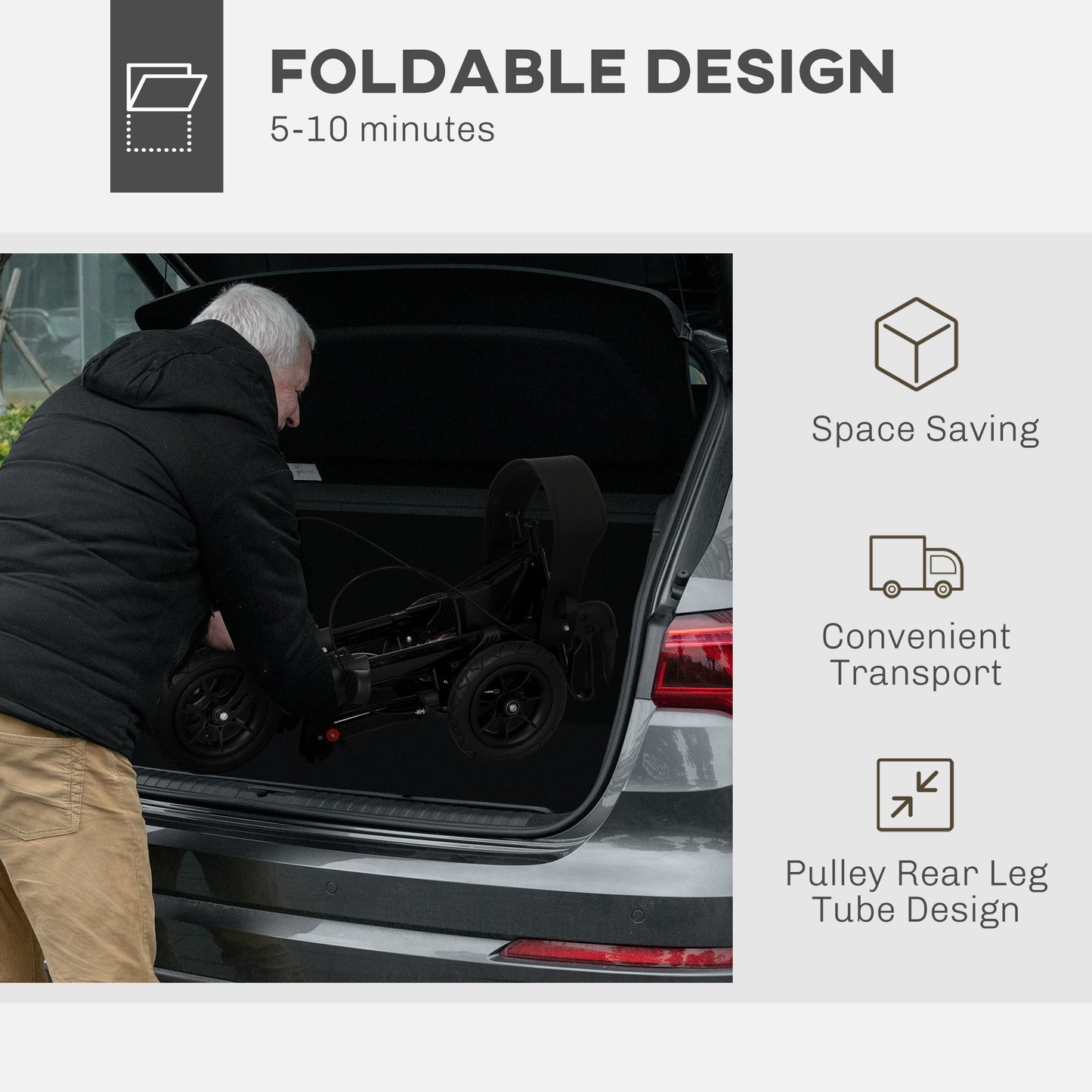 HOMCOM Folding Rollator Walker with Seat, Backrest, Storage Bag, Dual Brakes, Black