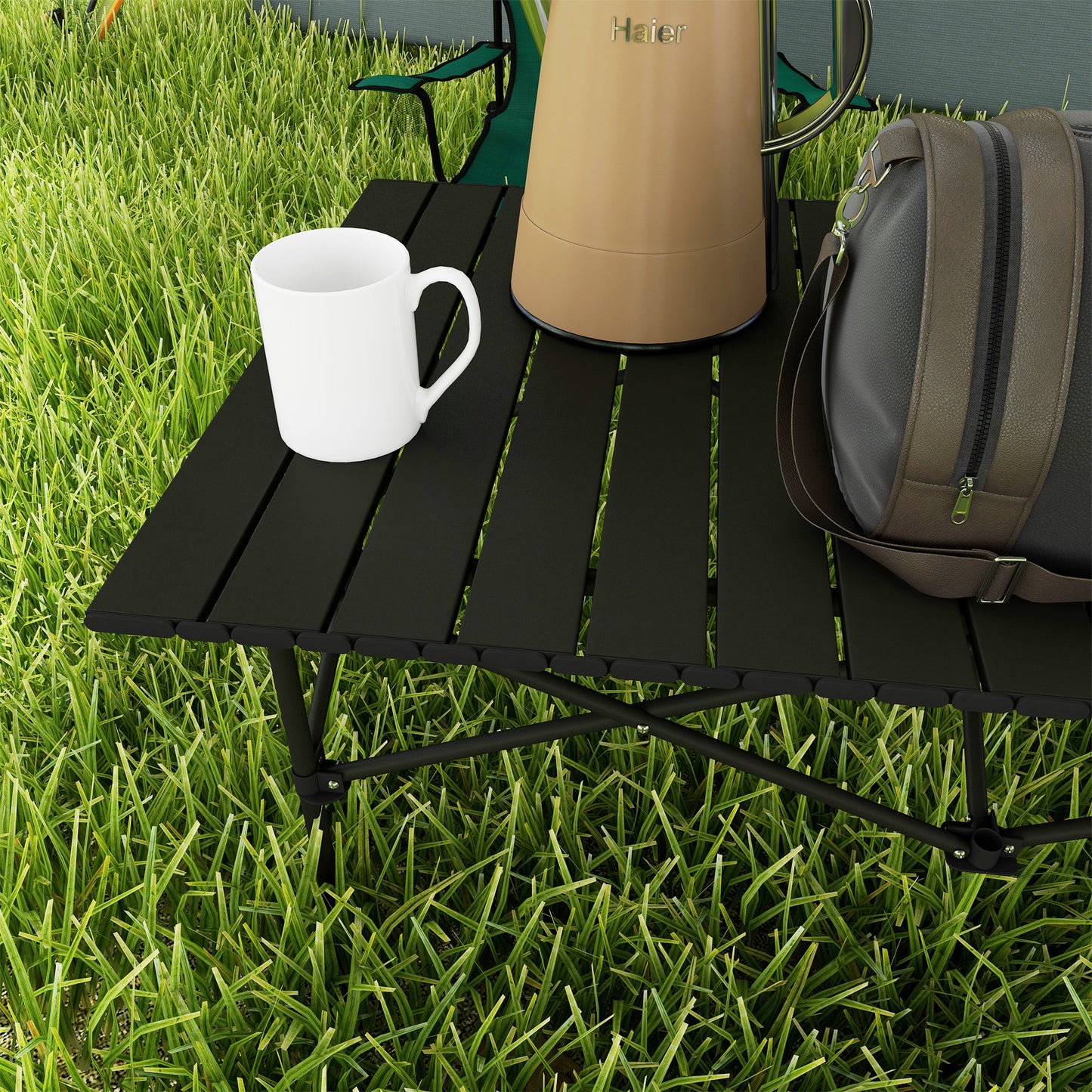 Outsunny 3ft Foldable Aluminium Camping Table - Black