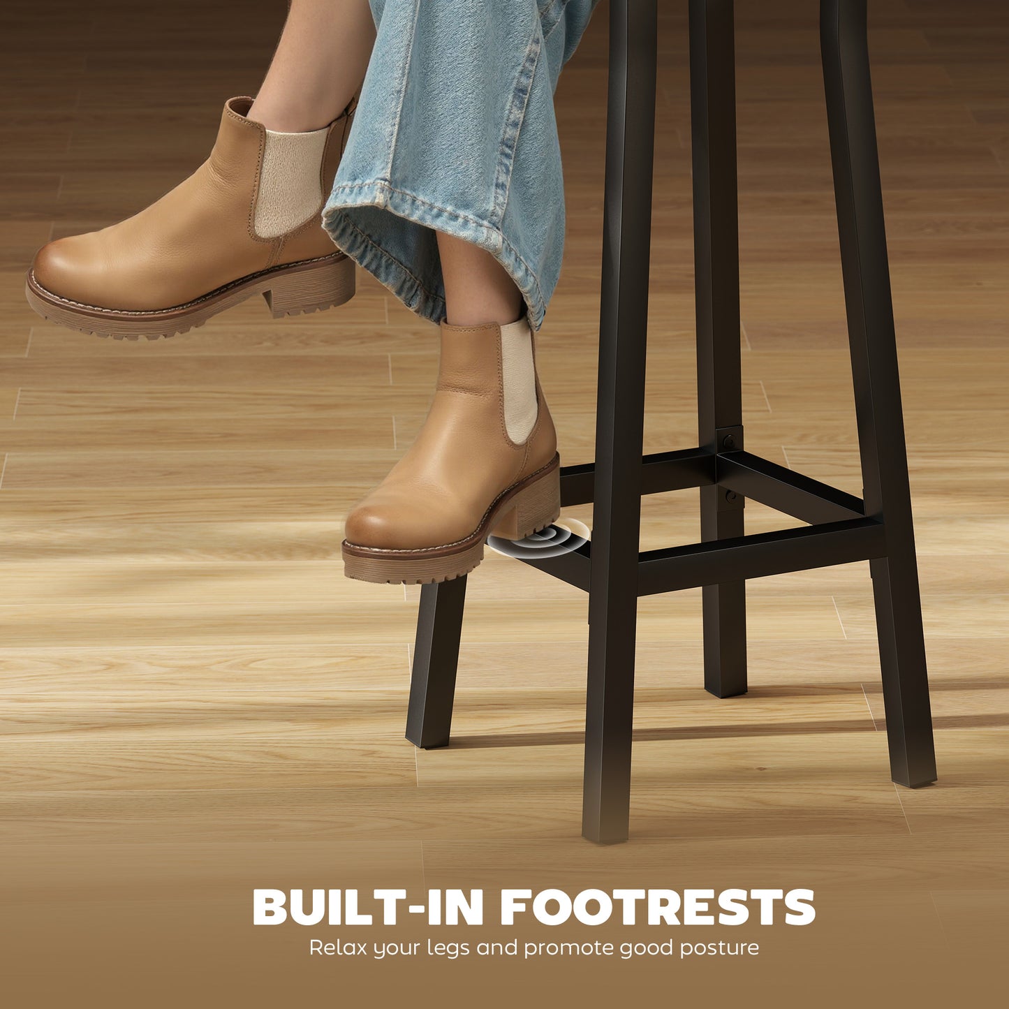 HOMCOM Bar Stools Set of 2 Breakfast Bar Stools with Footrest, Industrial Round, 32 x 32 x 65 cm, Rustic Brown