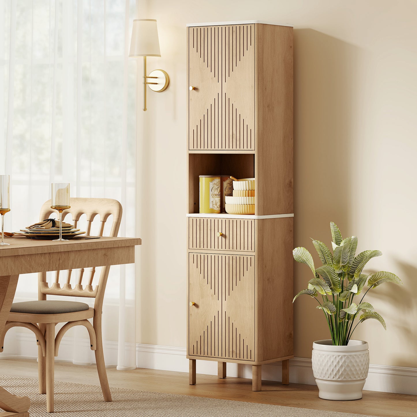 HOMCOM Multi-Storage Groove Door Bathroom Cabinet - Oak