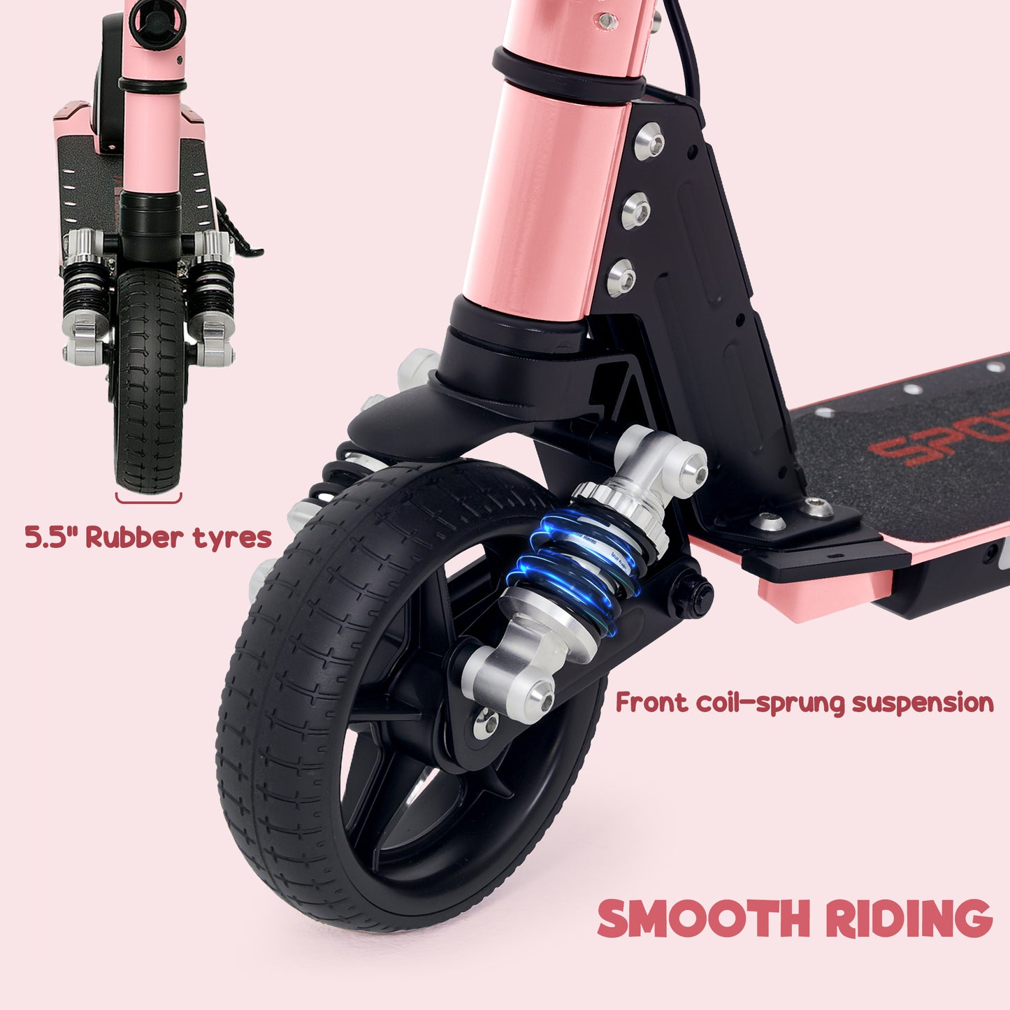 SPORTNOW Folding Kids Electric Scooter 6-14, Dual Brakes, Suspension, LED Lights, 6.8kg, 14 KM/H, Pink