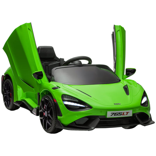AIYAPLAY McLaren 765LT Licensed 12V Kids Electric Ride on Car with Butterfly Doors Remote Control Training Wheels Green
