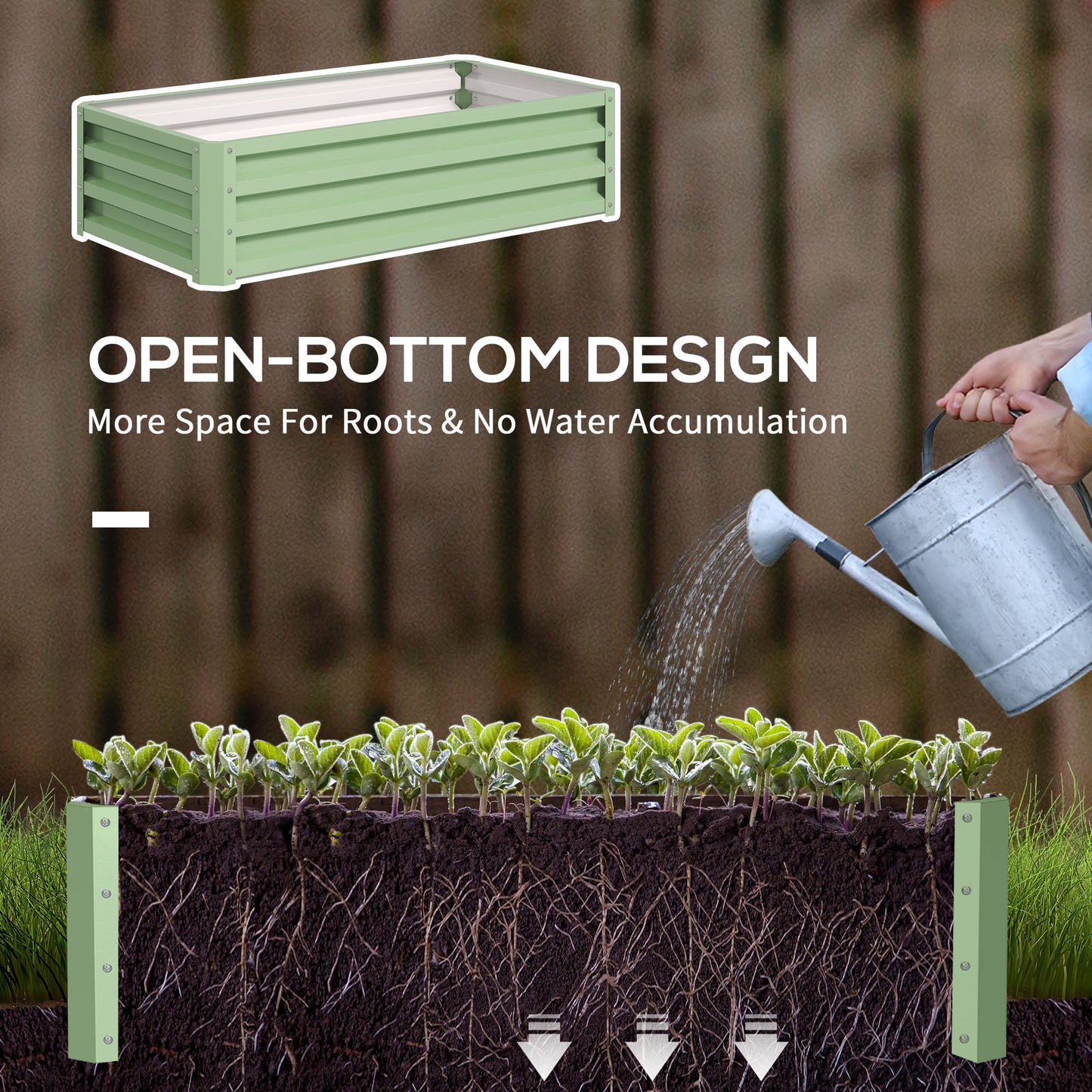 Outsunny Raised Beds for Garden, Galvanised Outdoor Planters, for Herbs and Vegetables, Use for Patio, Garden, Balcony, Green