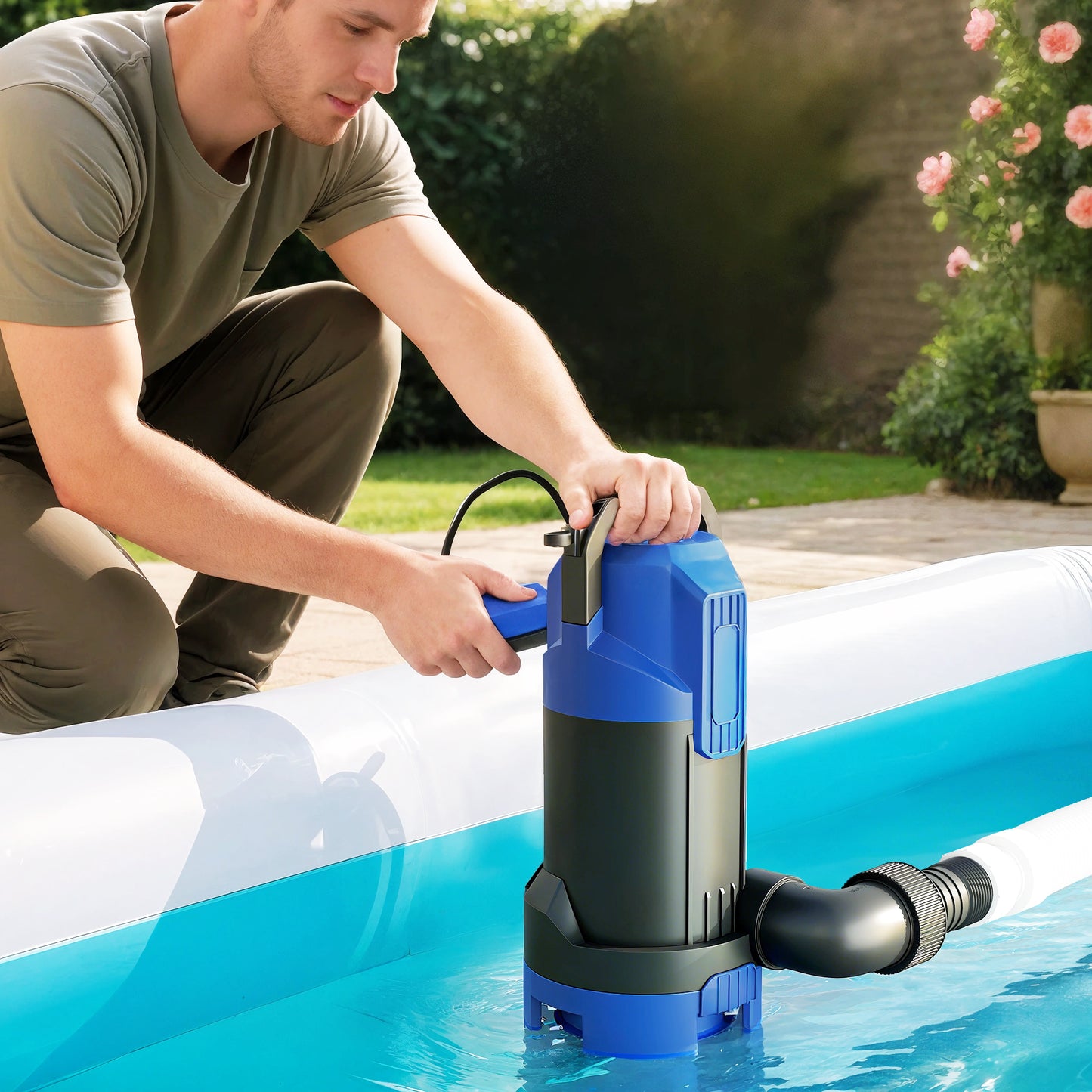 Outsunny 750W Submersible Water Pump, 20000L/H Electric Sump Pump with Float Switch for Dirty/Clean Water, Portable and Lightweight, Blue