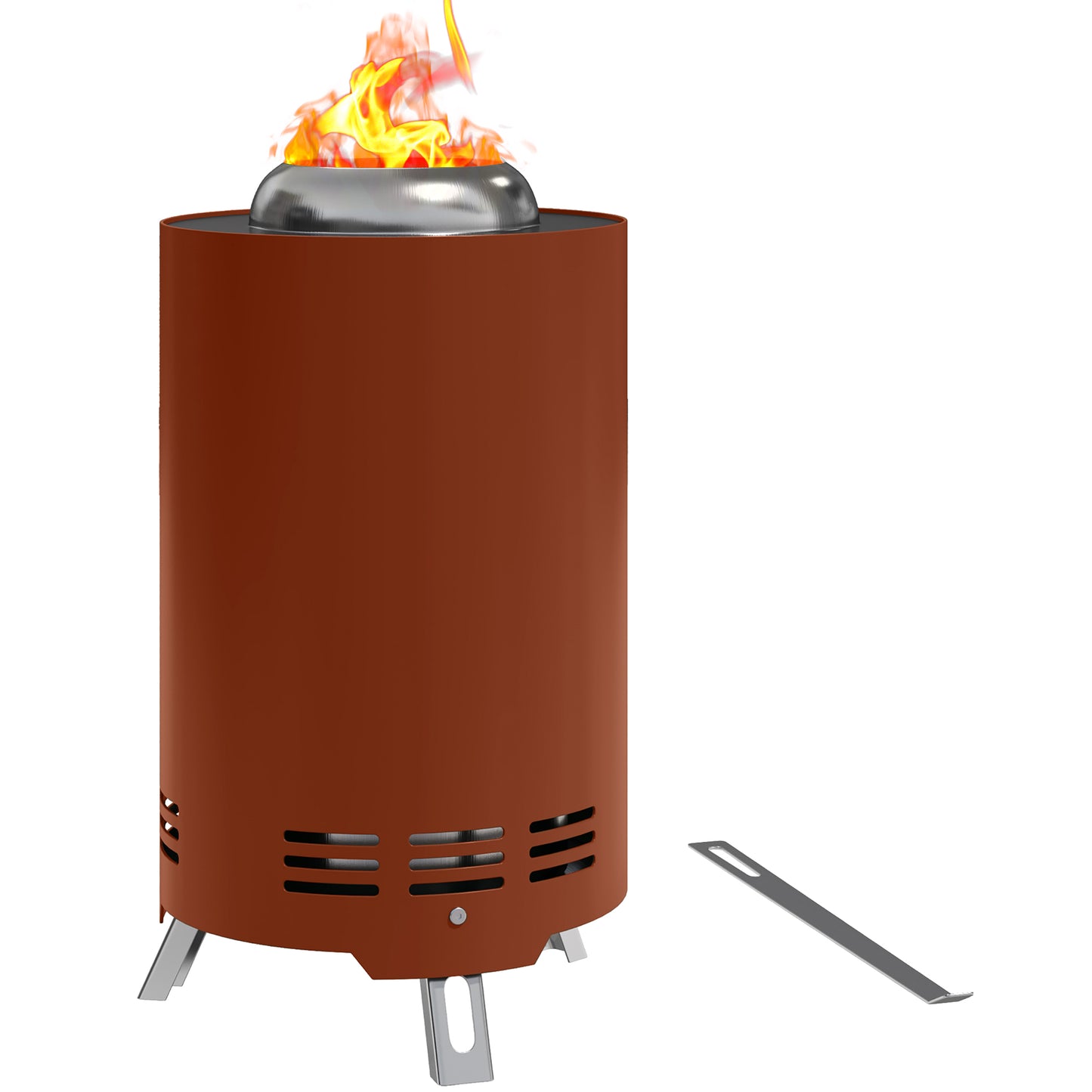 Outsunny Smokeless Fire Pit, 16x16cm Stainless Steel Portable Wood Burning Firepit with Poker for Garden Camping, Red