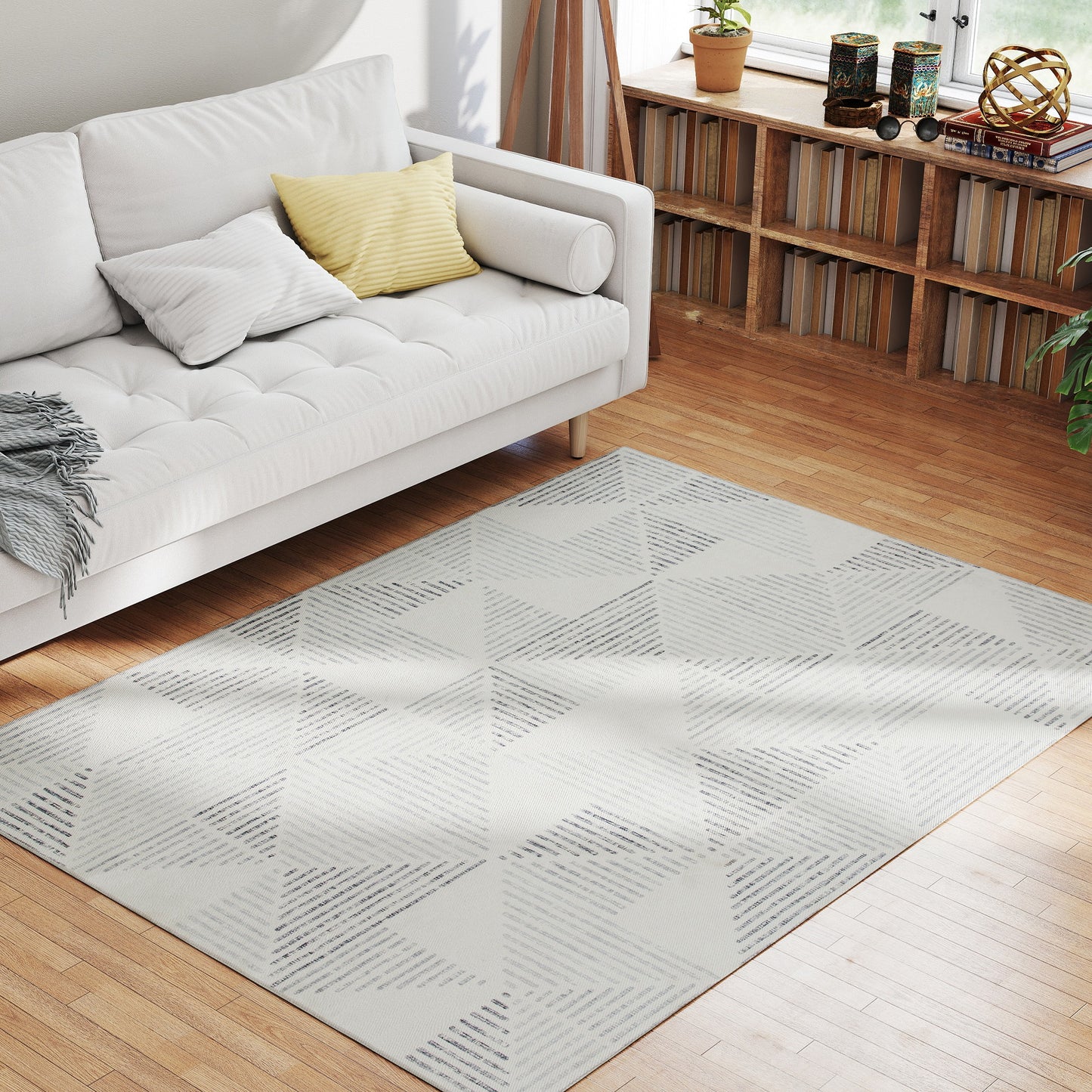 HOMCOM Modern Area Rug, Geometric Pattern, Non-Slip, Washable, Soft Carpet for Living Room, Bedroom, Dining Room, Office, 170x120 cm, Grey