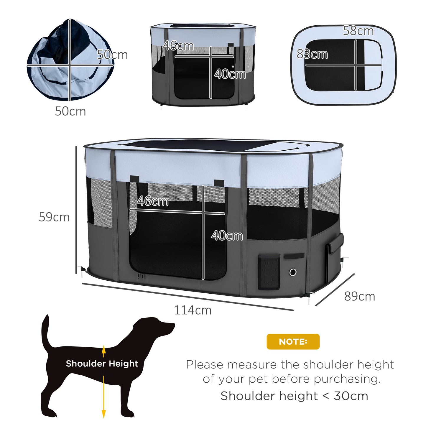 PawHut Foldable Dog Pen with Storage Bag for Indoor/Outdoor Use Grey - Extra Large