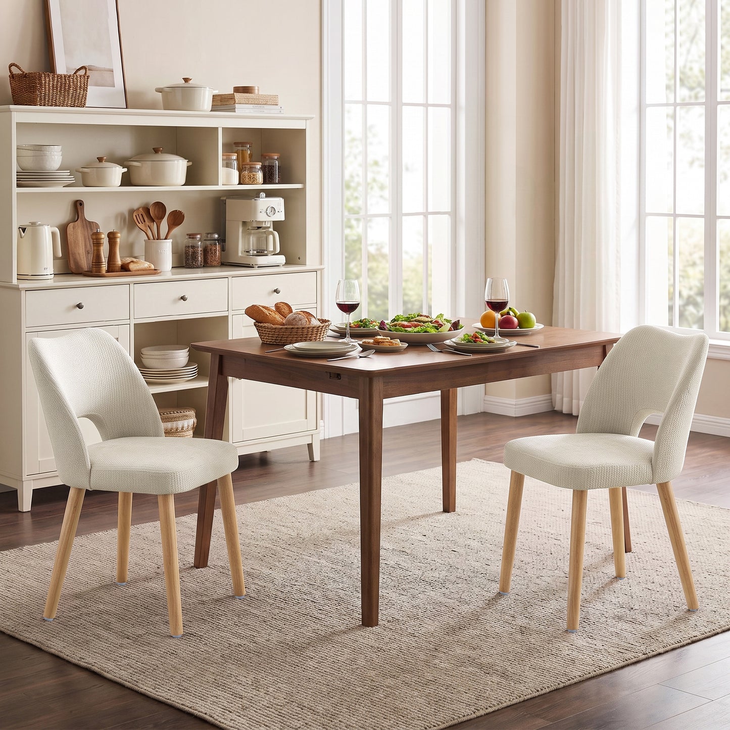 HOMCOM Dining Chairs Set Upholstered Kitchen Chenille Tool Free Assembly Rubberwood Legs, Beige