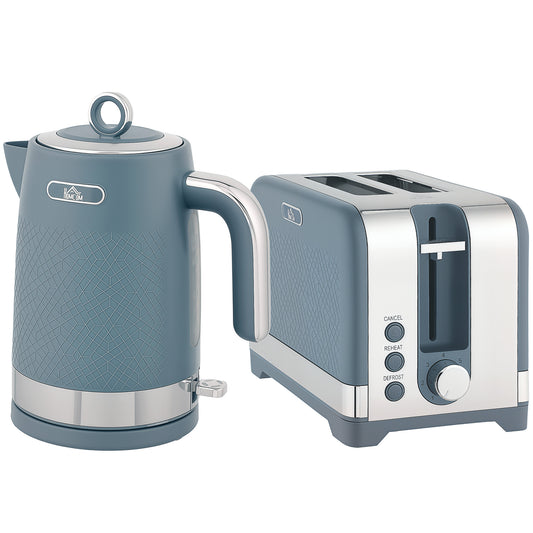 HOMCOM Sleek Textured Kettle and Toaster Set - Blue