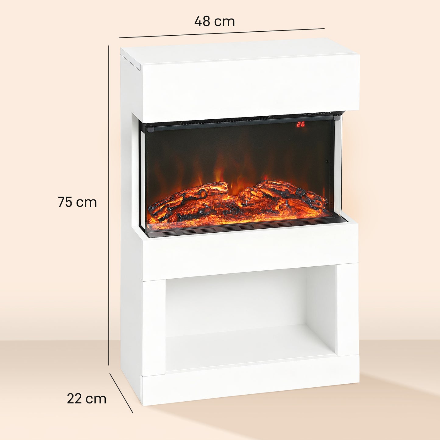 HOMCOM Electric Fireplace with 3D Flame, 6 Colors, 3 Brightness, 1000W/2000W, Remote & Timer, 3-Sided View, Heats 30m², White