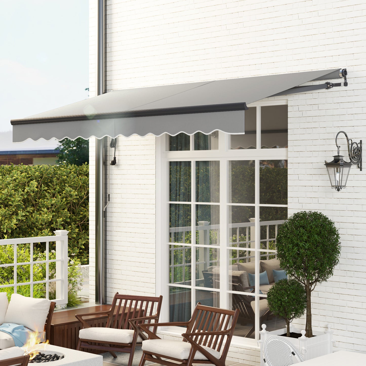 Outsunny Electric Retractable Awning, 3.5x3m, Aluminium Frame, Remote Control, UV30+ Sun Shade for Garden Patio Door Window, Dark Grey